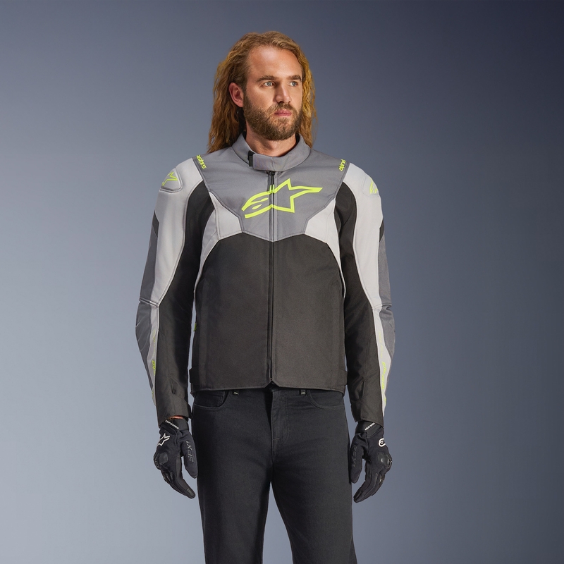 Chaqueta de moto impermeable Alpinestars T-JAWS V4 negra-gris claro-gris