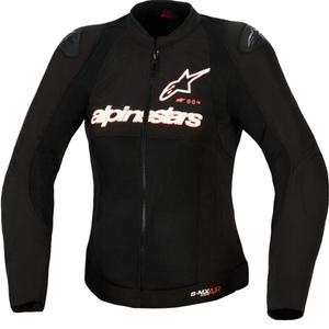 Chaqueta de moto Alpinestars Stella SMX Air para mujer, color negro, blanco y rojo flúor.