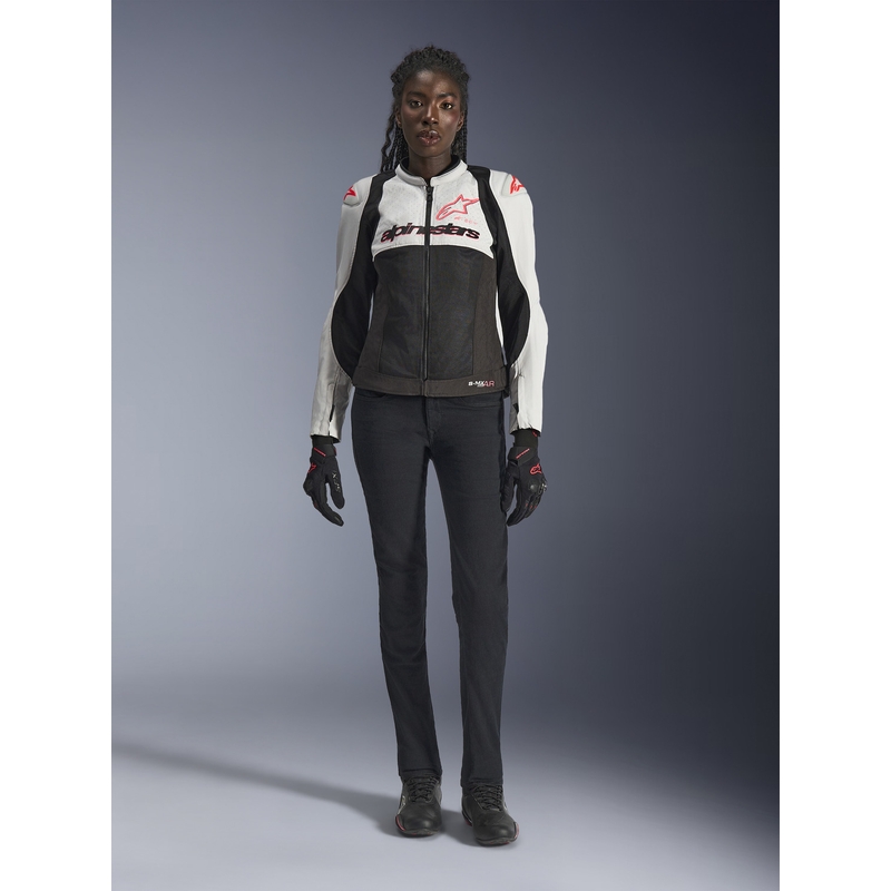 Chaqueta de moto Alpinestars Stella SMX Air para mujer, color gris claro, negro y rosa.