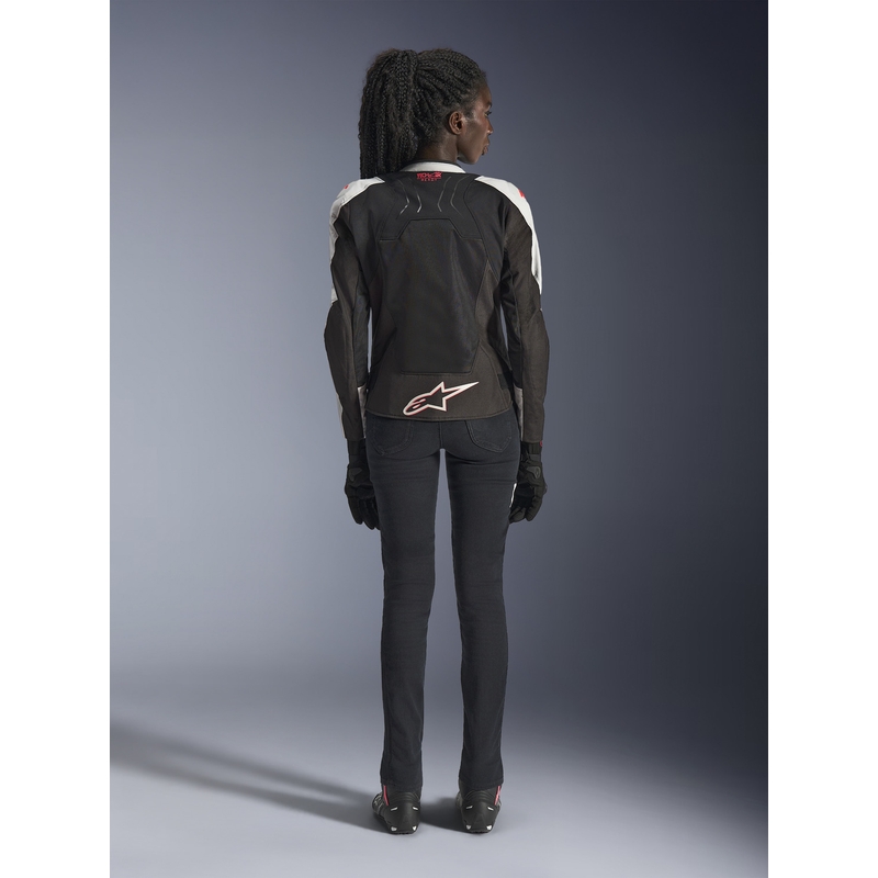 Chaqueta de moto Alpinestars Stella SMX Air para mujer, color gris claro, negro y rosa.