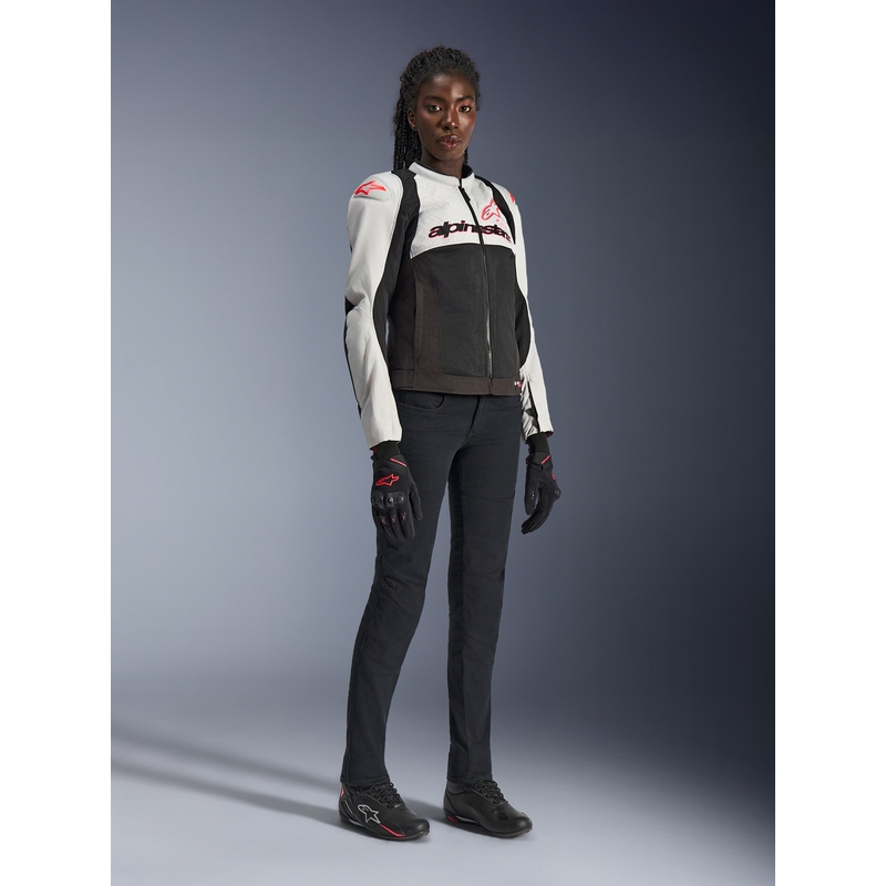 Chaqueta de moto Alpinestars Stella SMX Air para mujer, color gris claro, negro y rosa.