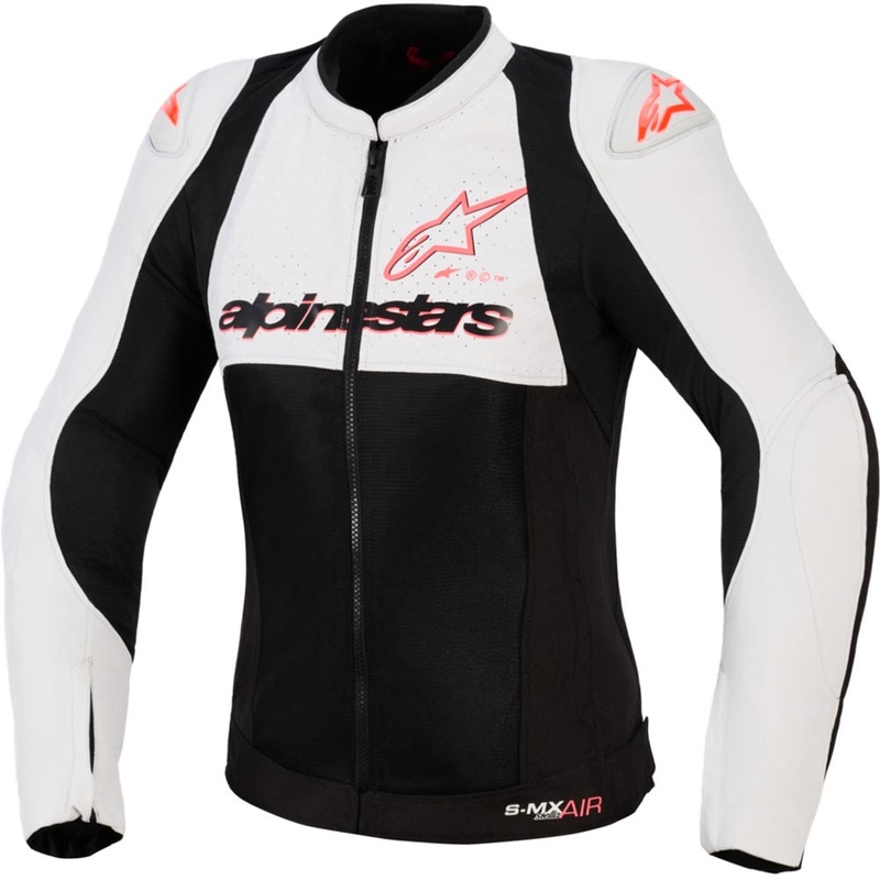 Chaqueta de moto Alpinestars Stella SMX Air para mujer, color gris claro, negro y rosa.