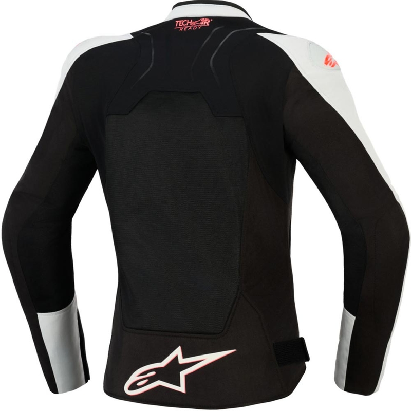 Chaqueta de moto Alpinestars Stella SMX Air para mujer, color gris claro, negro y rosa.