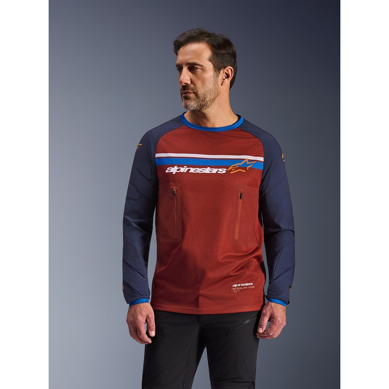 Camiseta de motocross Alpinestars Maxdura Dual naranja-azul oscuro