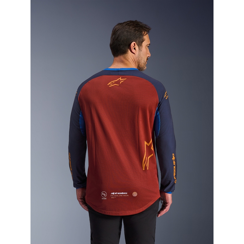 Camiseta de motocross Alpinestars Maxdura Dual naranja-azul oscuro