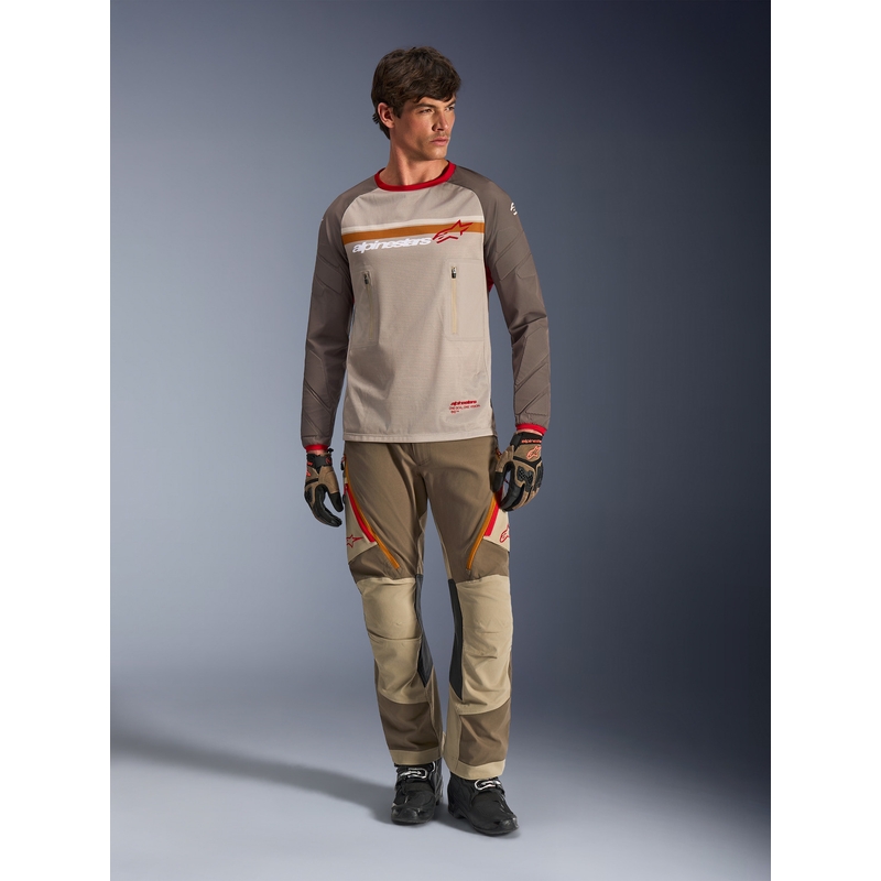 Camiseta de motocross Alpinestars Maxdura Dual marrón-naranja