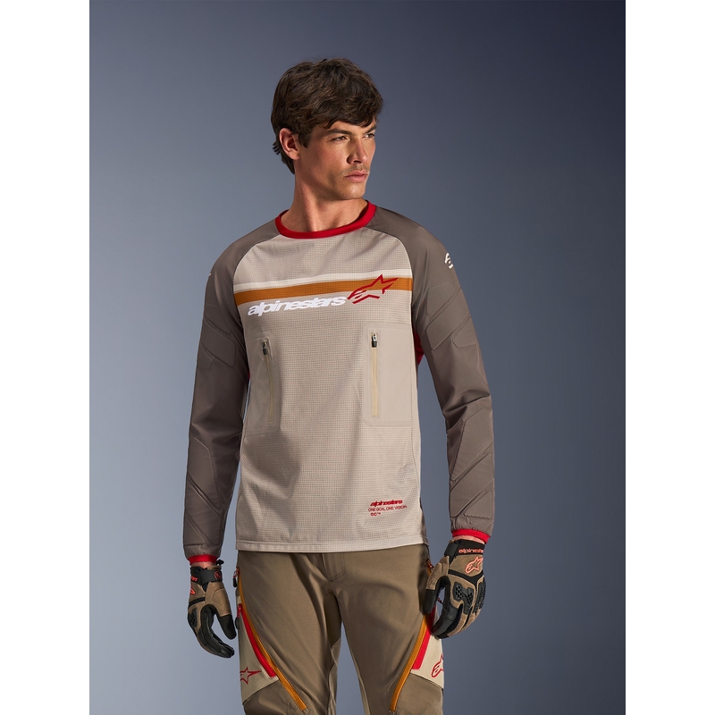 Camiseta de motocross Alpinestars Maxdura Dual marrón-naranja