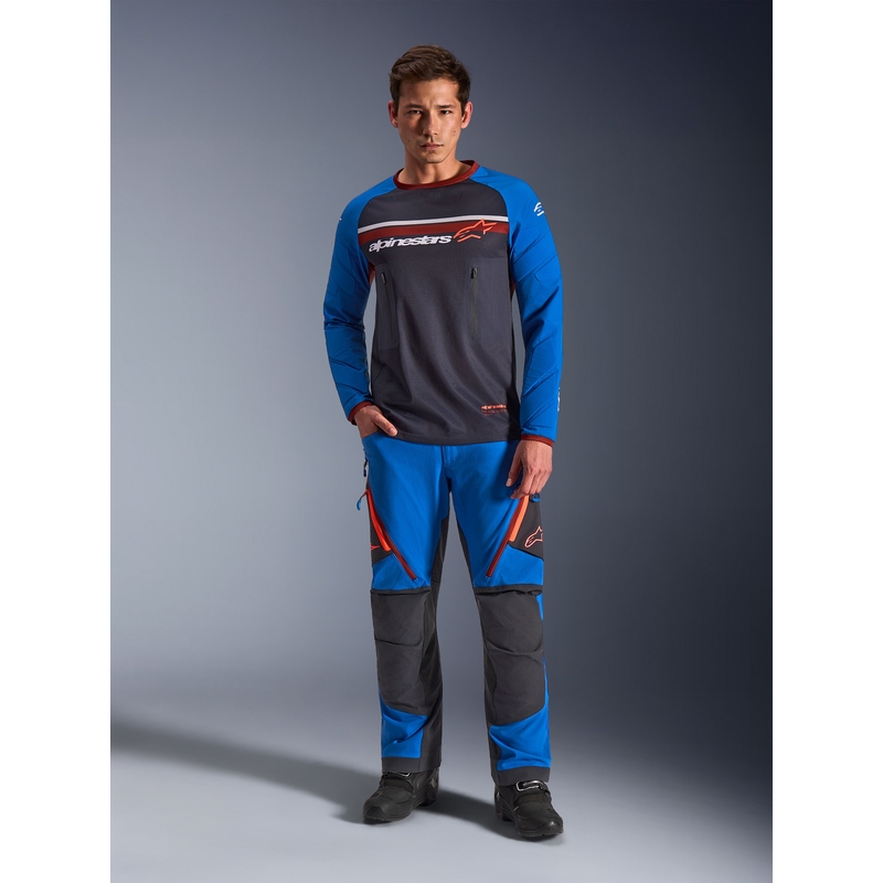 Camiseta de motocross Alpinestars Maxdura Dual gris oscuro-azul-naranja