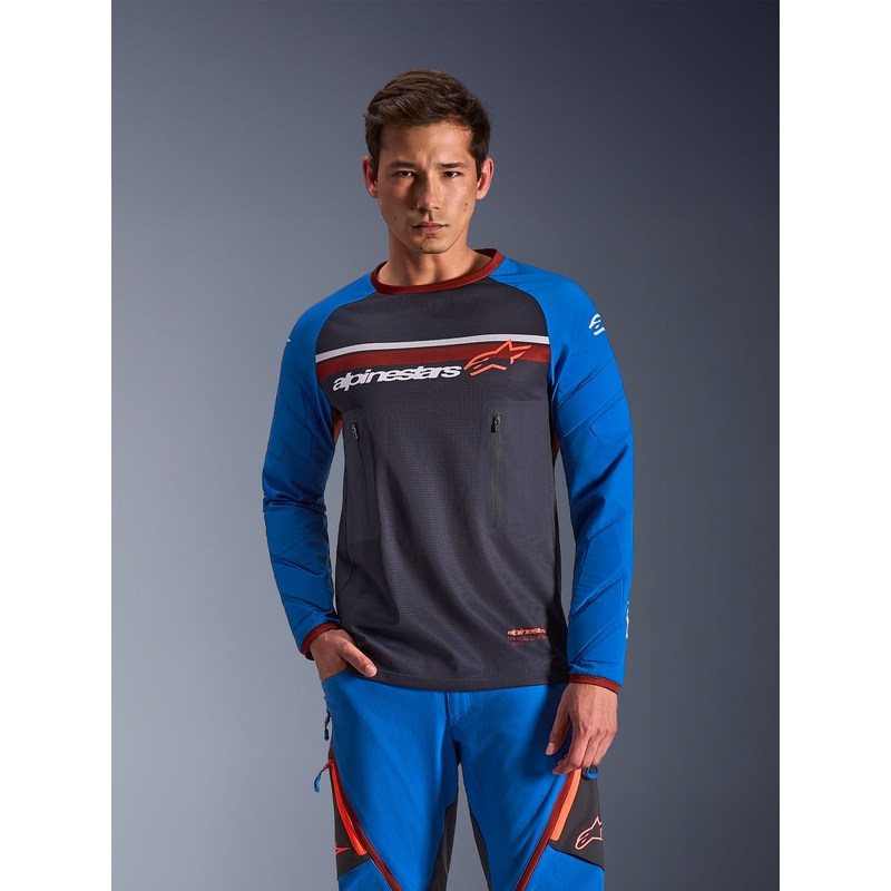 Camiseta de motocross Alpinestars Maxdura Dual gris oscuro-azul-naranja