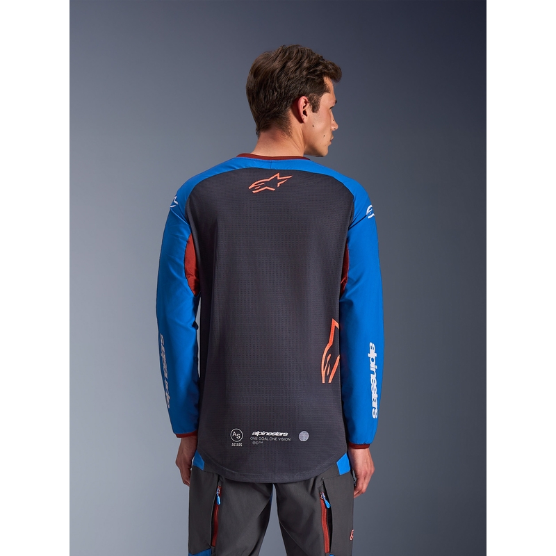 Camiseta de motocross Alpinestars Maxdura Dual gris oscuro-azul-naranja
