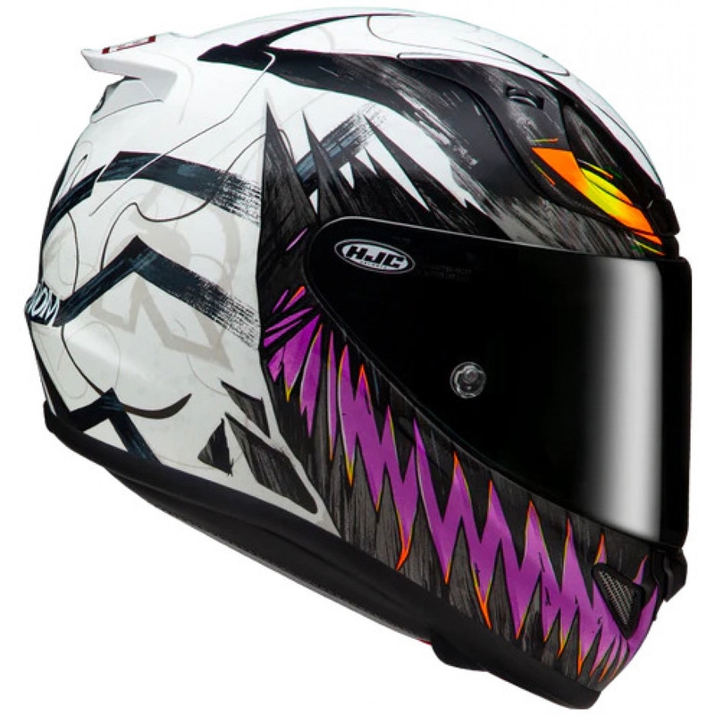 Casco integral de motocicleta HJC RPHA 12 Anti Venom 2 Marvel MC8 negro-blanco-morado