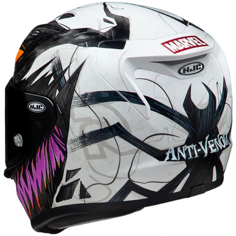 Casco integral de motocicleta HJC RPHA 12 Anti Venom 2 Marvel MC8 negro-blanco-morado