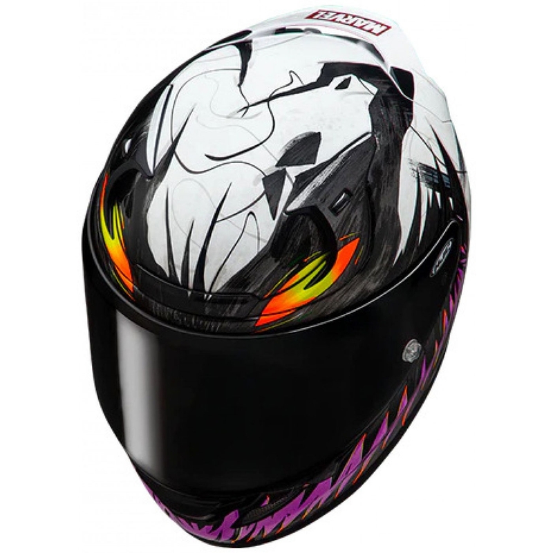 Casco integral de motocicleta HJC RPHA 12 Anti Venom 2 Marvel MC8 negro-blanco-morado