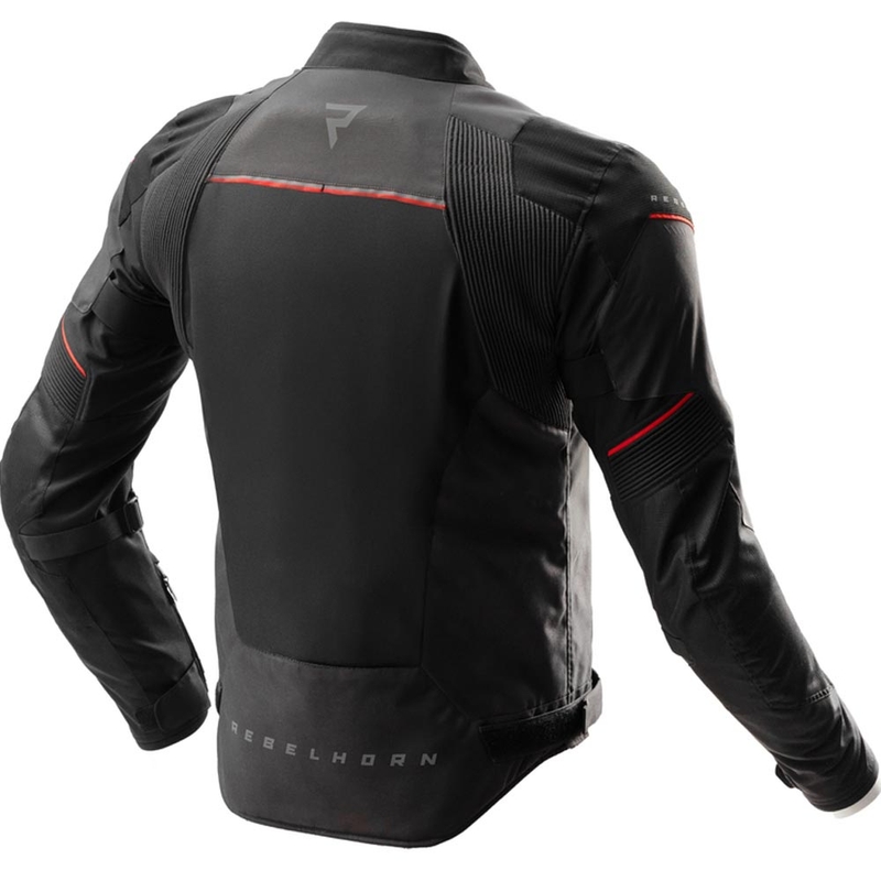 Chaqueta de moto Rebelhorn Swift negra-gris oscuro-roja