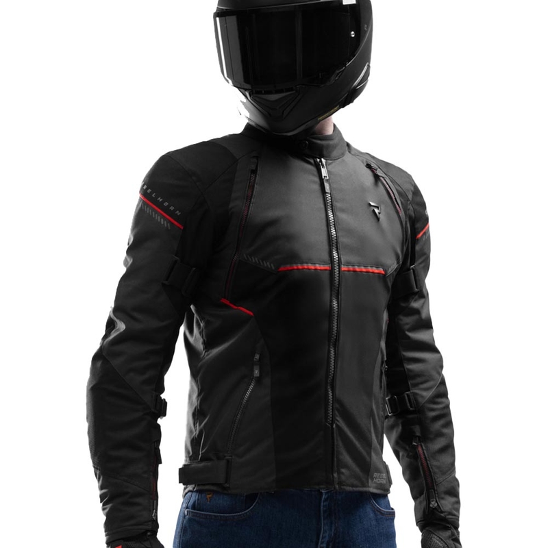 Chaqueta de moto Rebelhorn Swift negra-gris oscuro-roja