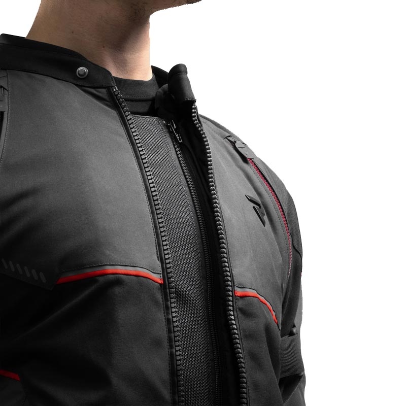 Chaqueta de moto Rebelhorn Swift negra-gris oscuro-roja