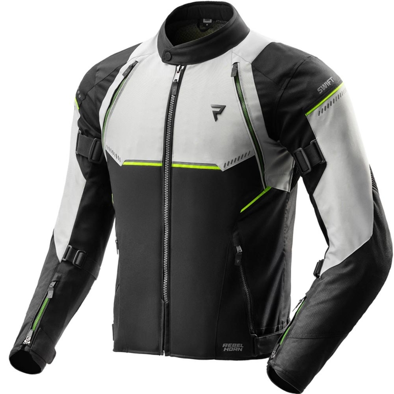 Chaqueta de moto Rebelhorn Swift gris claro-amarillo flúor
