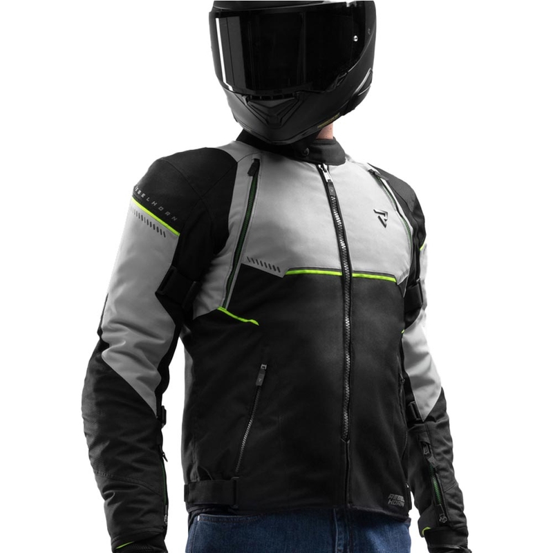 Chaqueta de moto Rebelhorn Swift gris claro-amarillo flúor
