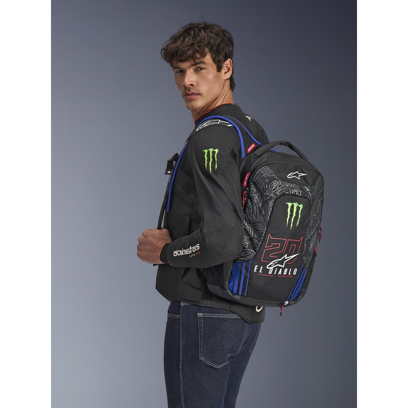 Mochila Alpinestars City Hunter V2 FQ20 Monster Collection, color negro, rojo flúor, azul y verde, 22 L. liquidación