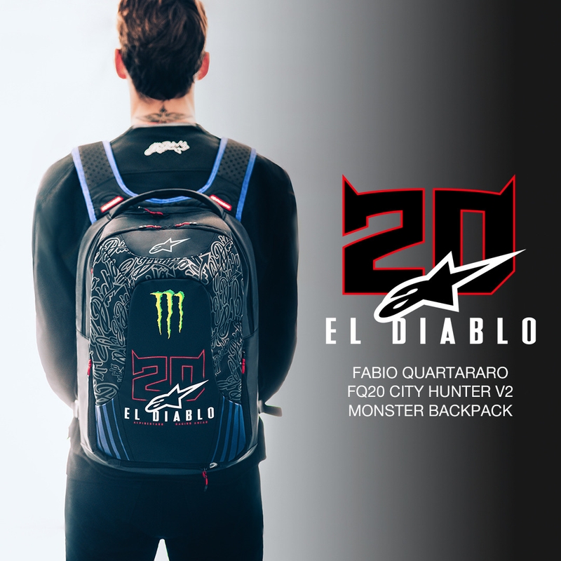 Mochila Alpinestars City Hunter V2 FQ20 Monster Collection, color negro, rojo flúor, azul y verde, 22 L. liquidación