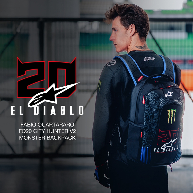 Mochila Alpinestars City Hunter V2 FQ20 Monster Collection, color negro, rojo flúor, azul y verde, 22 L. liquidación