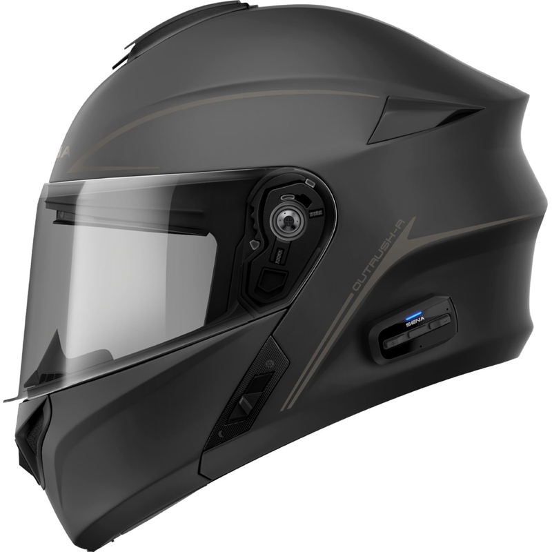 Casco de moto abatible con auriculares SENA Outrush R negro mate