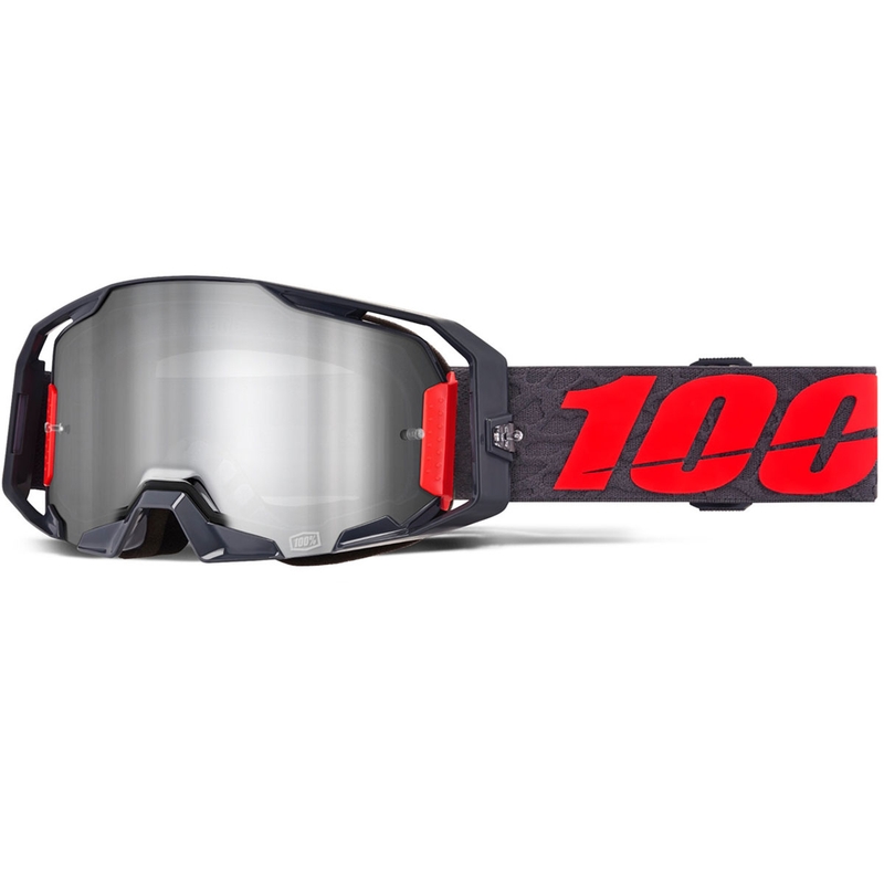 Gafas de motocross Toro 100% ARmatic con plexiglás plateado.