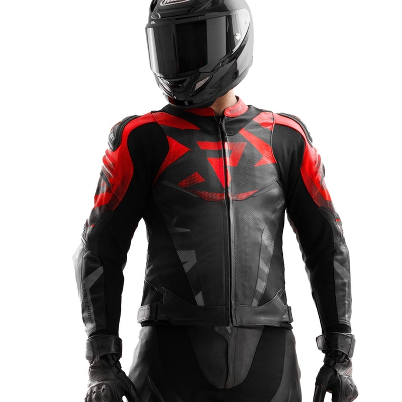 Chaqueta de moto de cuero Rebelhorn Inferno negra-rojo flúor