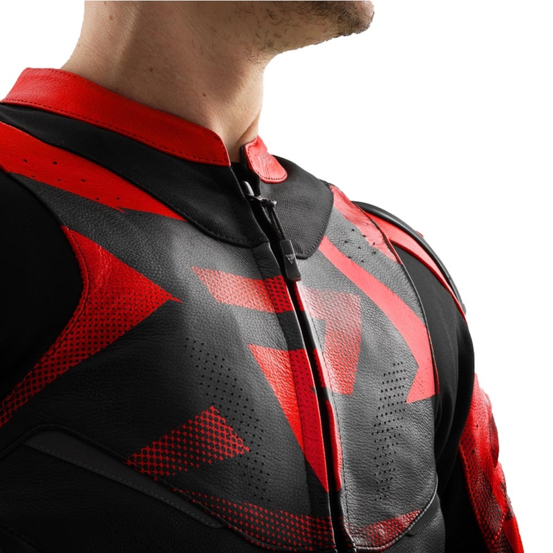 Chaqueta de moto de cuero Rebelhorn Inferno negra-rojo flúor