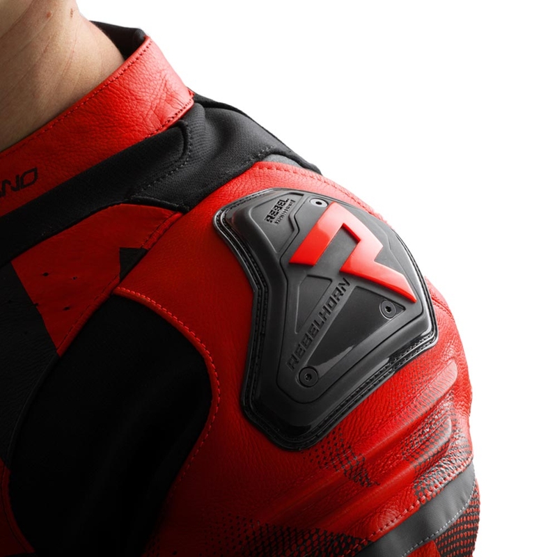 Chaqueta de moto de cuero Rebelhorn Inferno negra-rojo flúor
