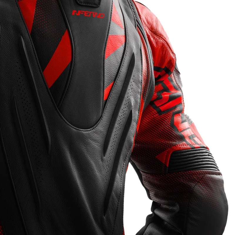 Chaqueta de moto de cuero Rebelhorn Inferno negra-rojo flúor
