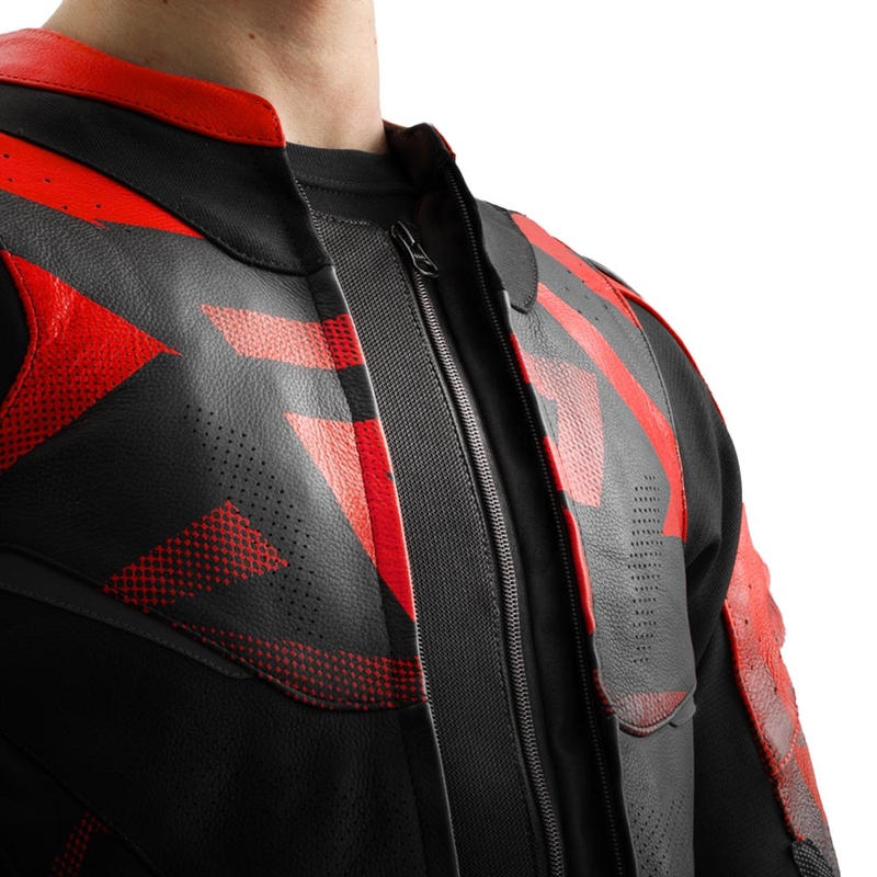 Chaqueta de moto de cuero Rebelhorn Inferno negra-rojo flúor