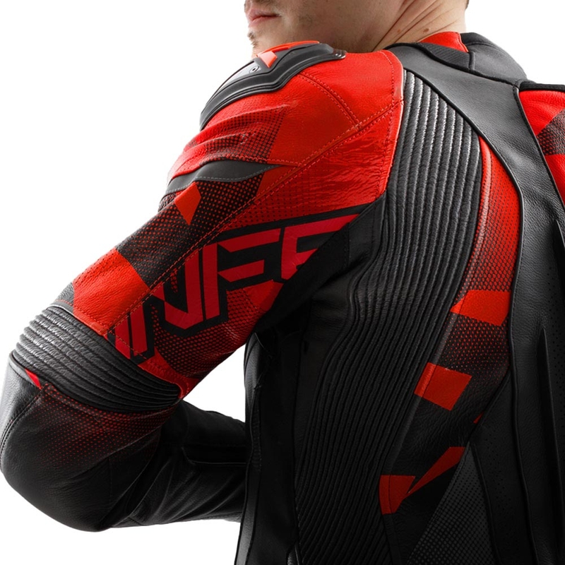 Chaqueta de moto de cuero Rebelhorn Inferno negra-rojo flúor