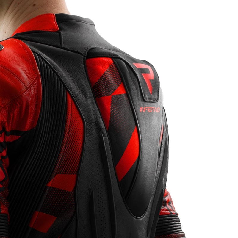 Chaqueta de moto de cuero Rebelhorn Inferno negra-rojo flúor