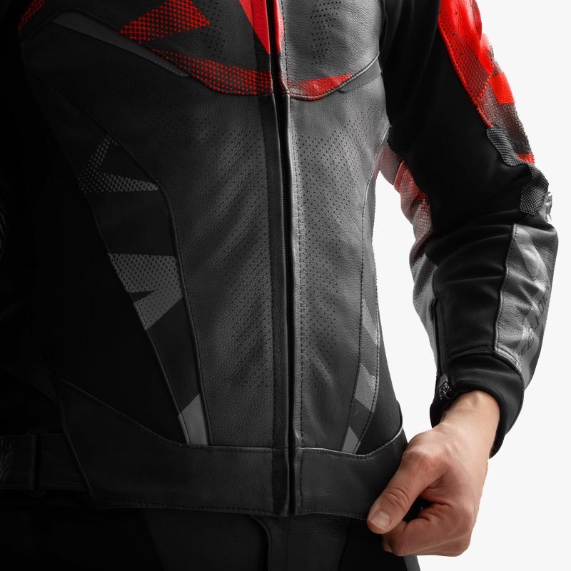 Chaqueta de moto de cuero Rebelhorn Inferno negra-rojo flúor