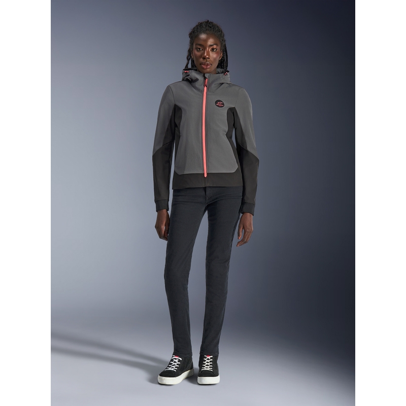 Sudadera con capucha Alpinestars Stella Radium Tech para mujer, chaqueta de moto gris oscuro-negro-rosa