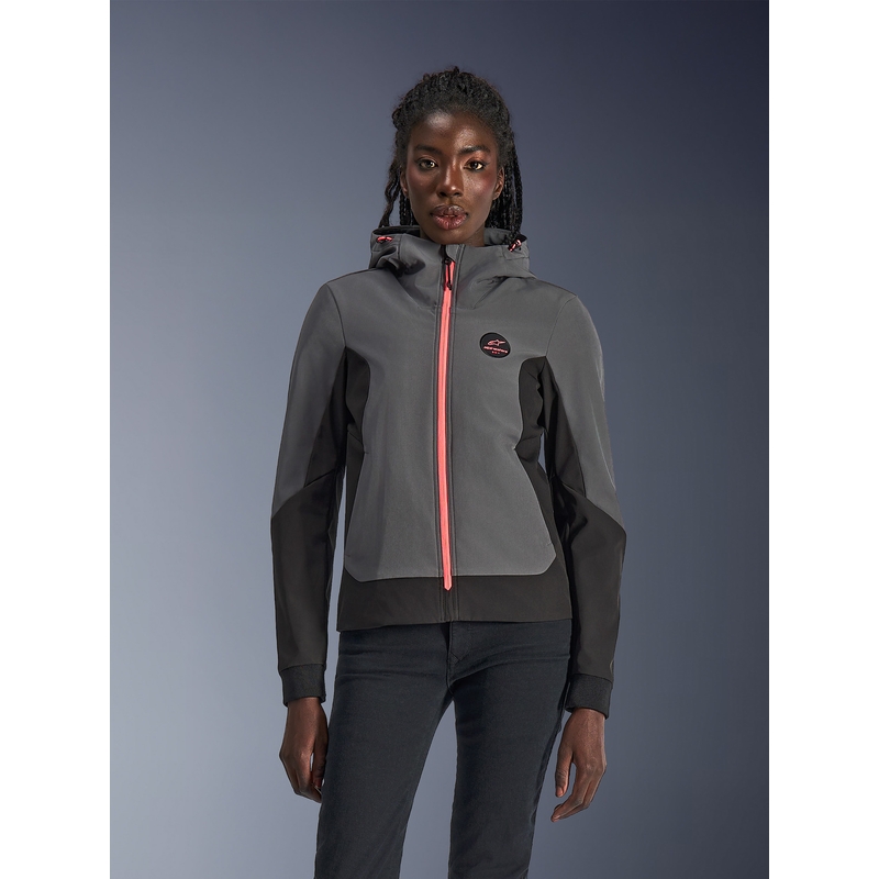 Sudadera con capucha Alpinestars Stella Radium Tech para mujer, chaqueta de moto gris oscuro-negro-rosa