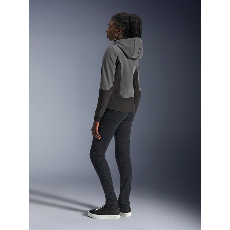 Sudadera con capucha Alpinestars Stella Radium Tech para mujer, chaqueta de moto gris oscuro-negro-rosa