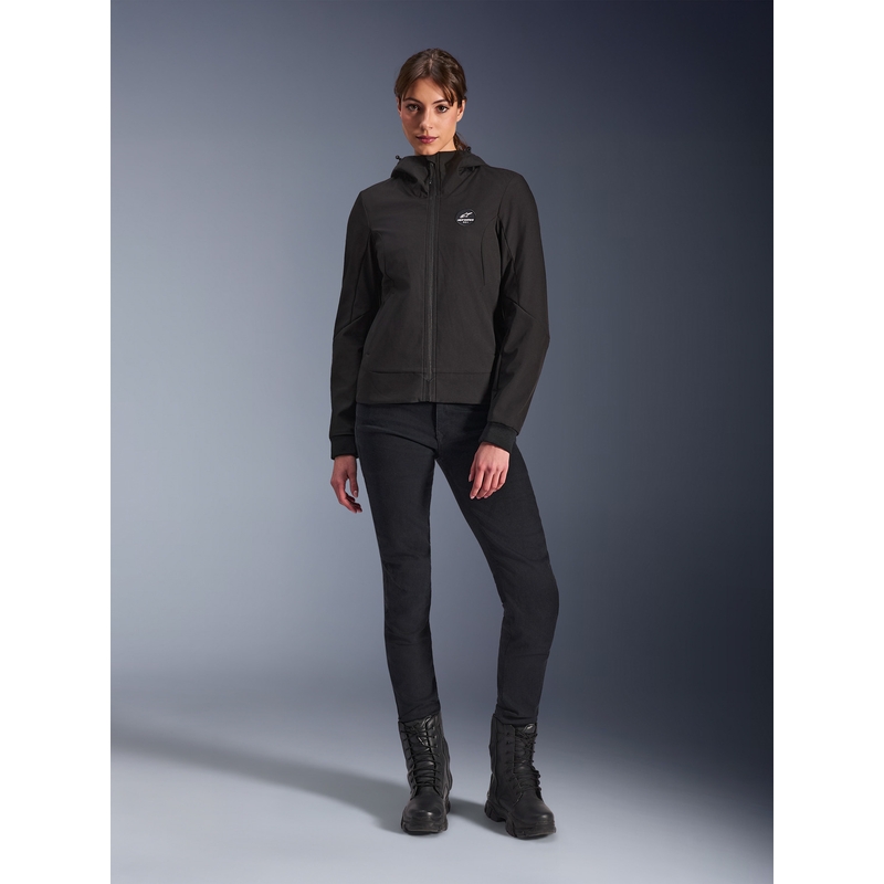 Chaqueta de moto Alpinestars Stella Radium Tech Hoodie para mujer, color negro.
