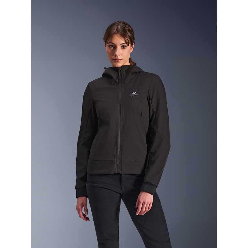 Chaqueta de moto Alpinestars Stella Radium Tech Hoodie para mujer, color negro.