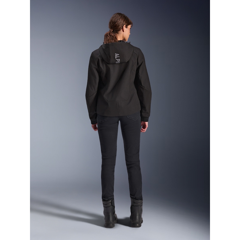 Chaqueta de moto Alpinestars Stella Radium Tech Hoodie para mujer, color negro.