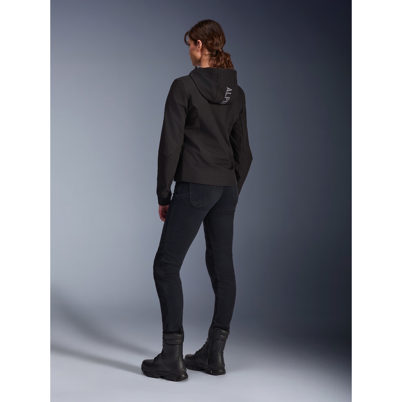 Chaqueta de moto Alpinestars Stella Radium Tech Hoodie para mujer, color negro.