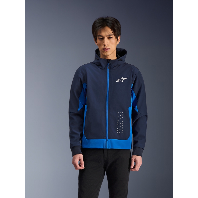 Sudadera con capucha Alpinestars Radium Tech para moto, color azul oscuro.
