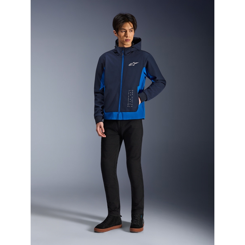 Sudadera con capucha Alpinestars Radium Tech para moto, color azul oscuro.