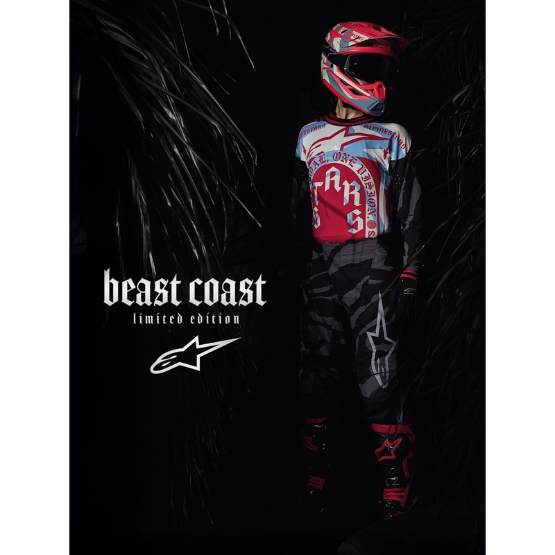 Camiseta de motocross Alpinestars Techstar edición limitada Beast Coast gris-negro-naranja