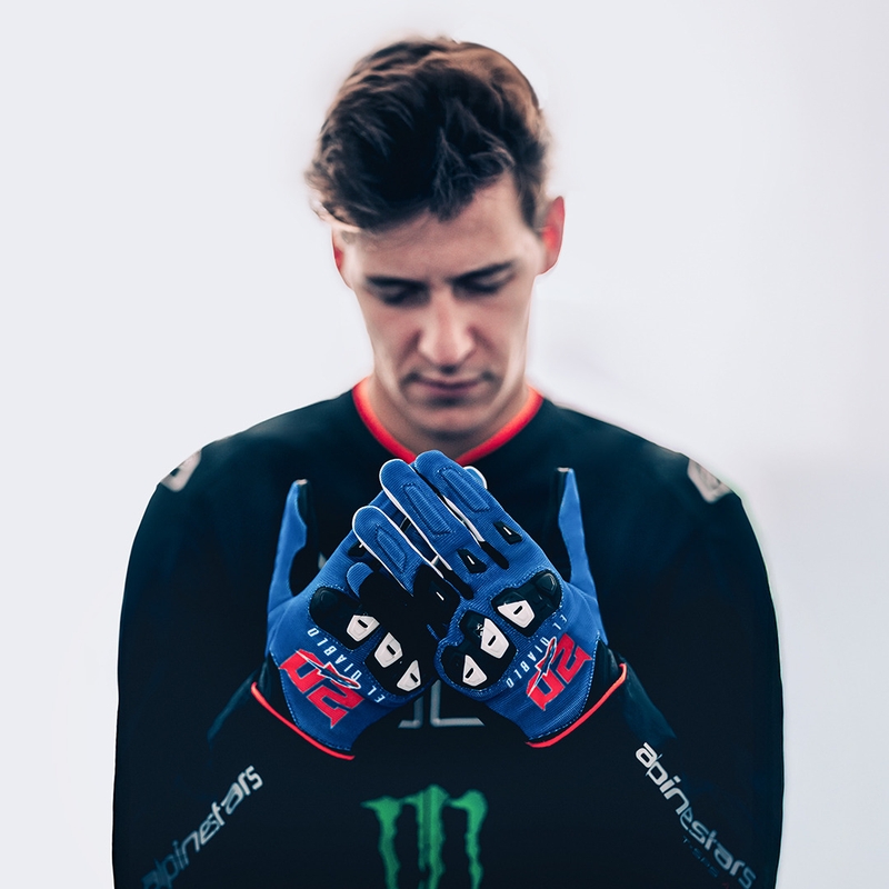 Guantes de moto Alpinestars SP X 1 FQ20, colección azul-negro-rojo flúor