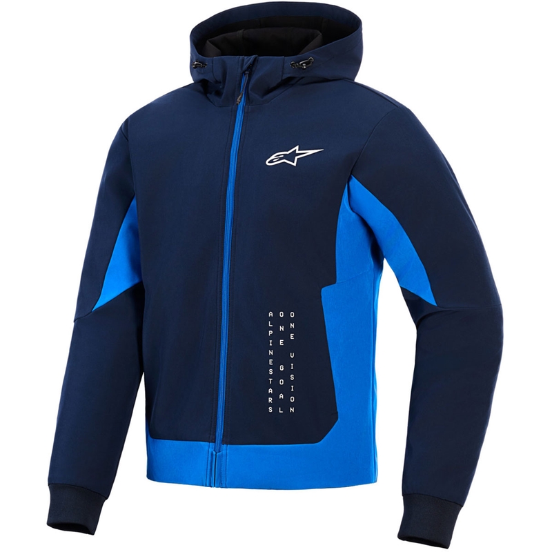 Sudadera con capucha Alpinestars Radium Tech para moto, color azul oscuro.