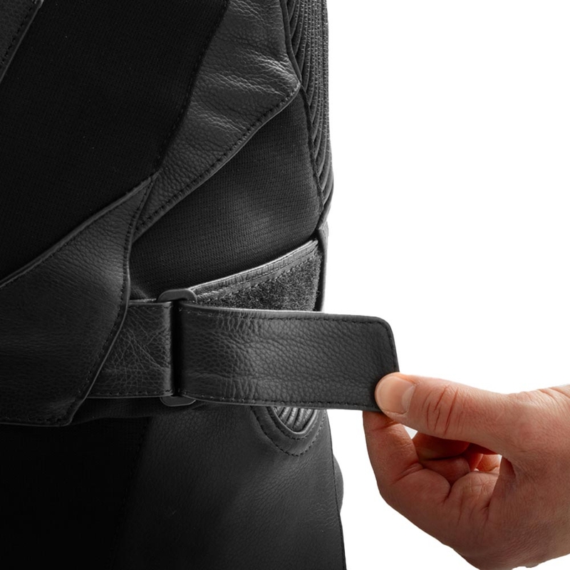 Chaqueta de moto de cuero Rebelhorn Inferno en blanco y negro.