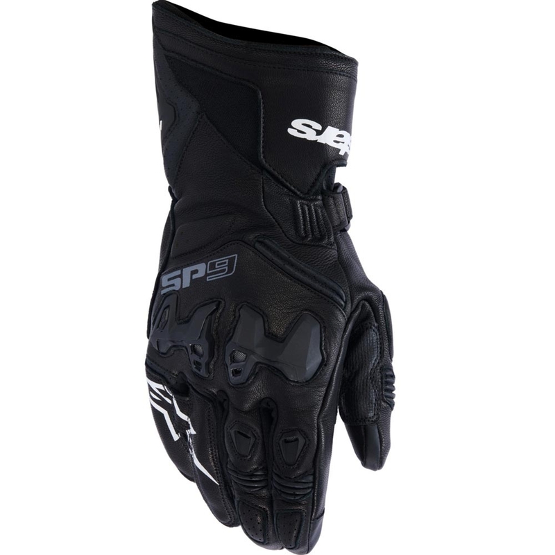 Guantes de moto Alpinestars SP-9, color negro y blanco.