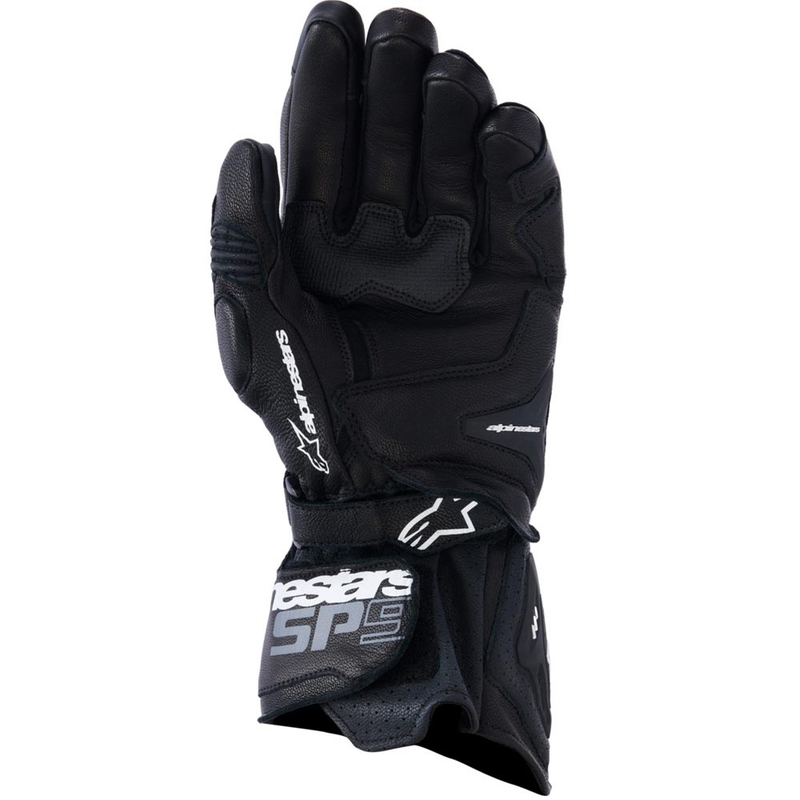 Guantes de moto Alpinestars SP-9, color negro y blanco.